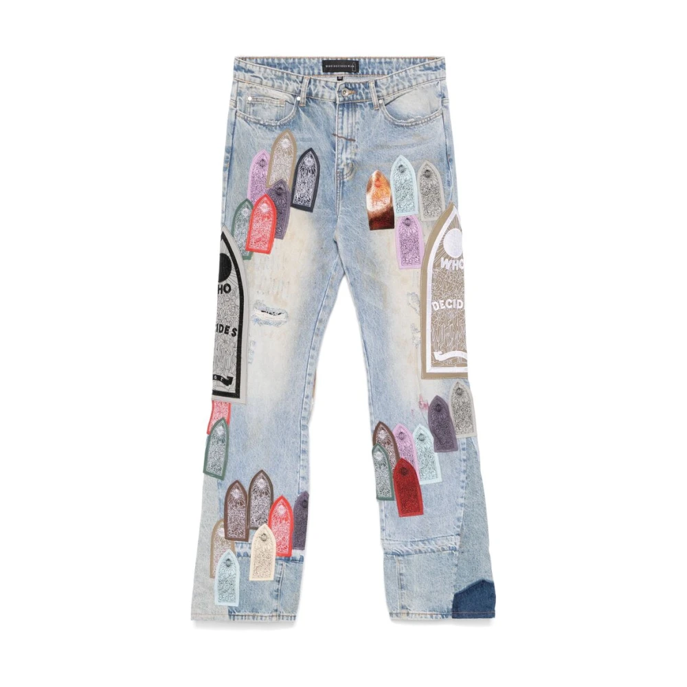 Who Decides War Versleten denim jeans met patchwork-details Blue Heren