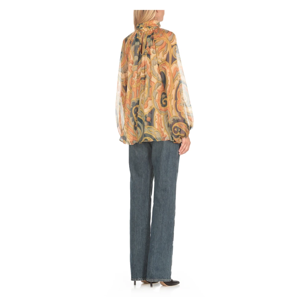 ETRO Beige Bloemen Zijden V-Hals Shirt Beige Dames