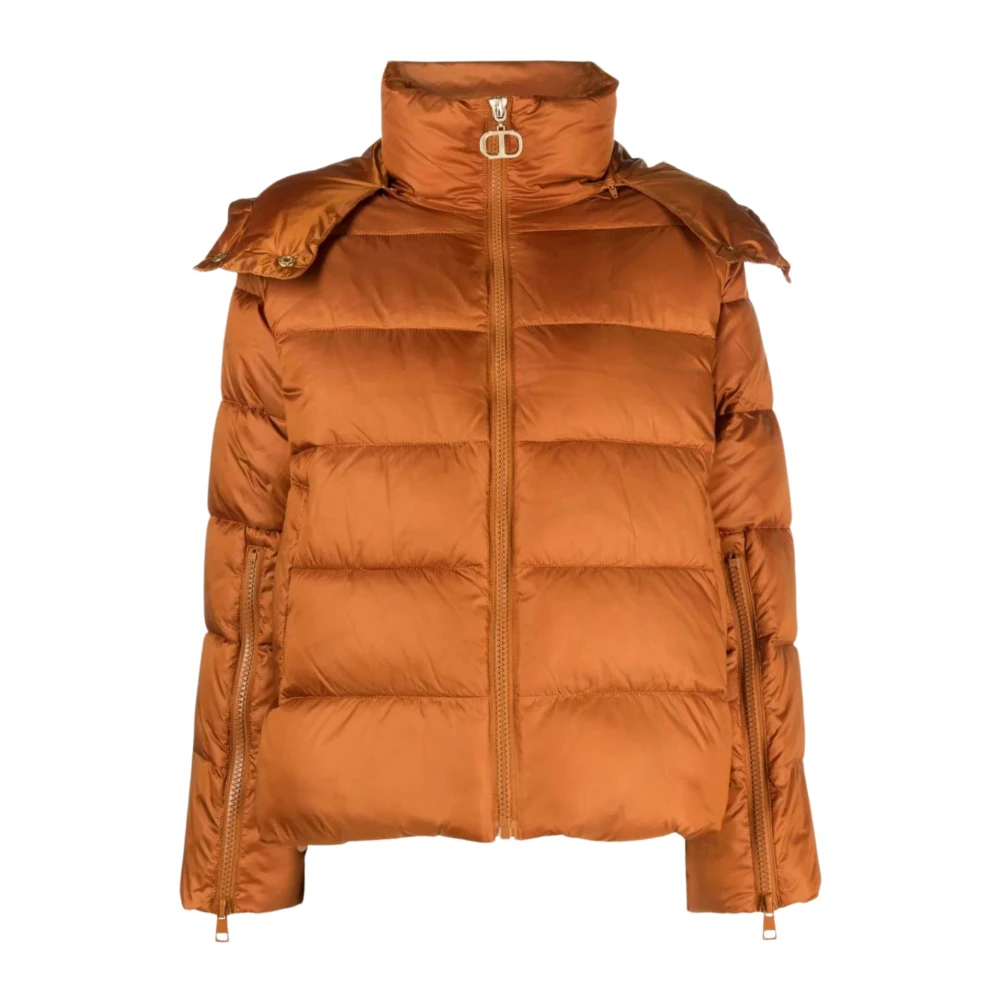Twinset Bruin leren buitenkleding met afneembare capuchon Brown Dames
