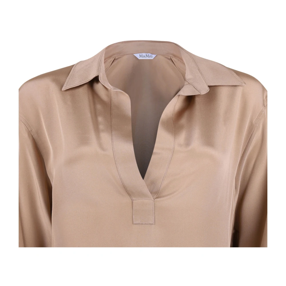 Max Mara Kameelbruine zijden overhemd met polokraag Brown Dames