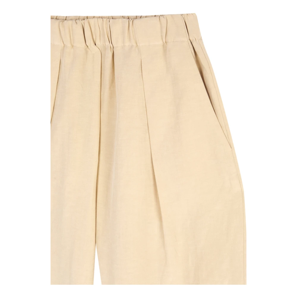 Cortana Beige Linnen Zijden Elastische Taillebroek Beige Dames