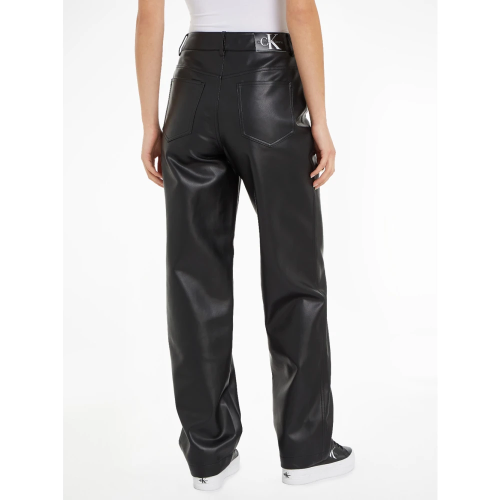 Calvin Klein Jeans Zwarte leren flared broek Black Dames