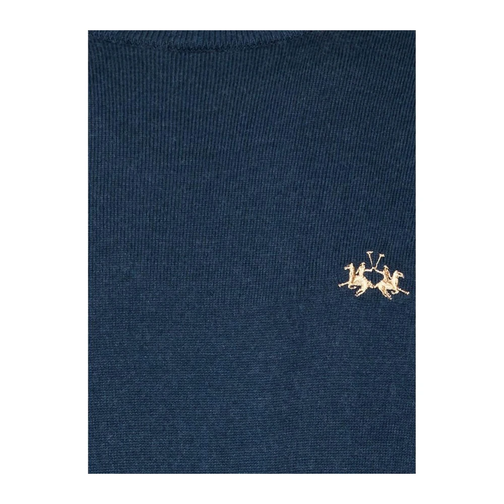 LA MARTINA Blauwe Logo Crew-Neck Sweater Katoen Wol Blue Heren