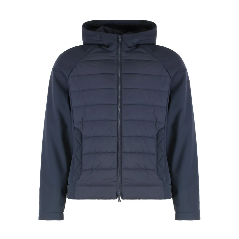 Paul & Shark Blå Hooded Puffer Jacket Med Tekniska Tygärmar