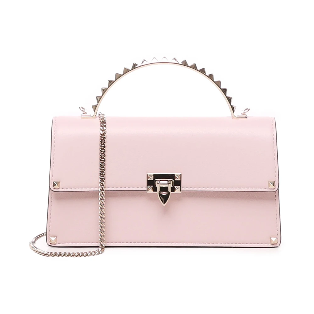 Valentino Garavani Zwarte schoudertas met studs uit Italië Pink Dames