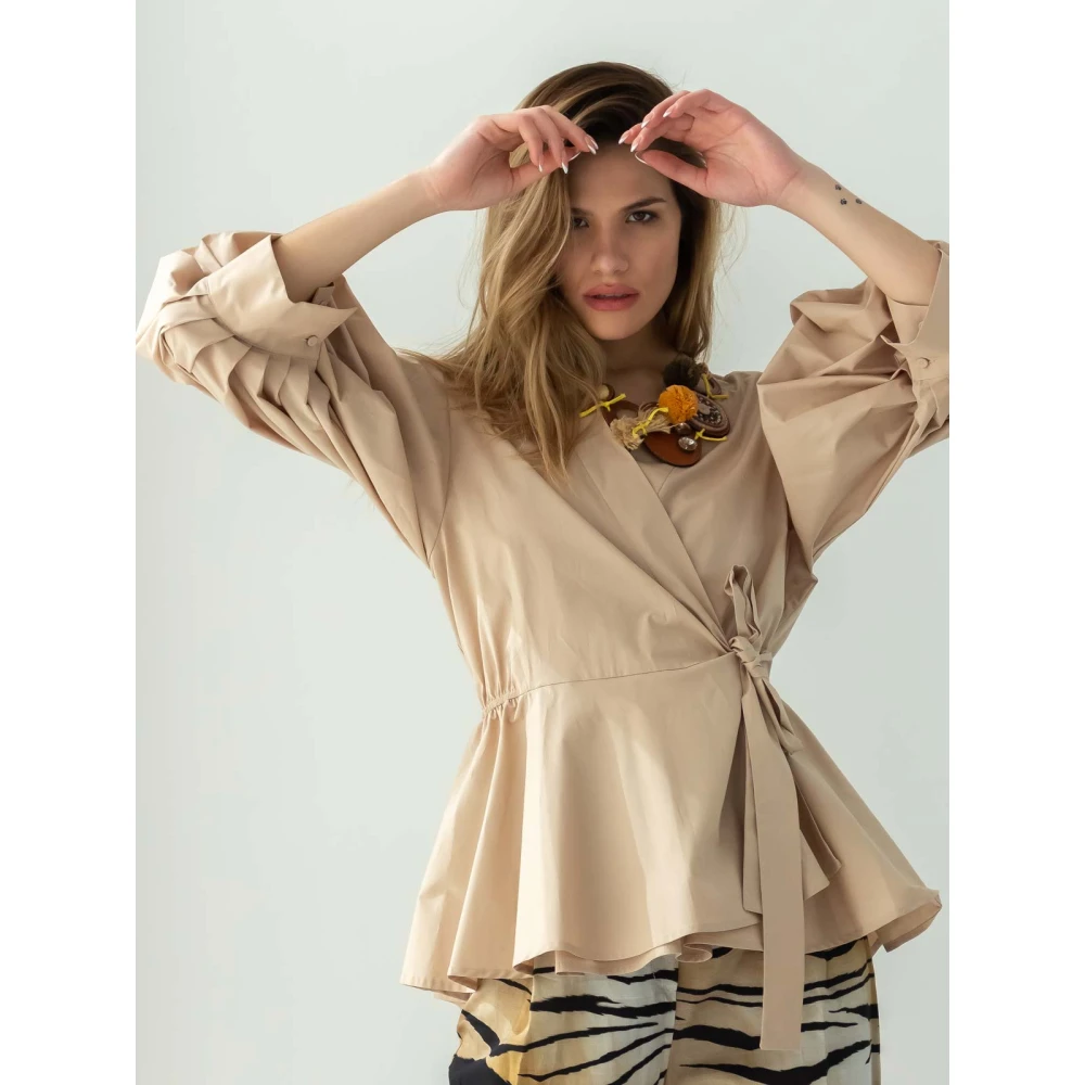 Beatrice .b Beige Ballonmouw Wikkeltop Beige Dames