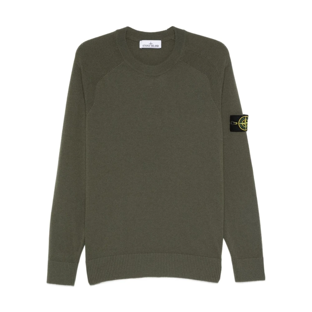 Stone Island Green Round-Neck Knitwear, Male, 2XL, Wool Raglan Jumper