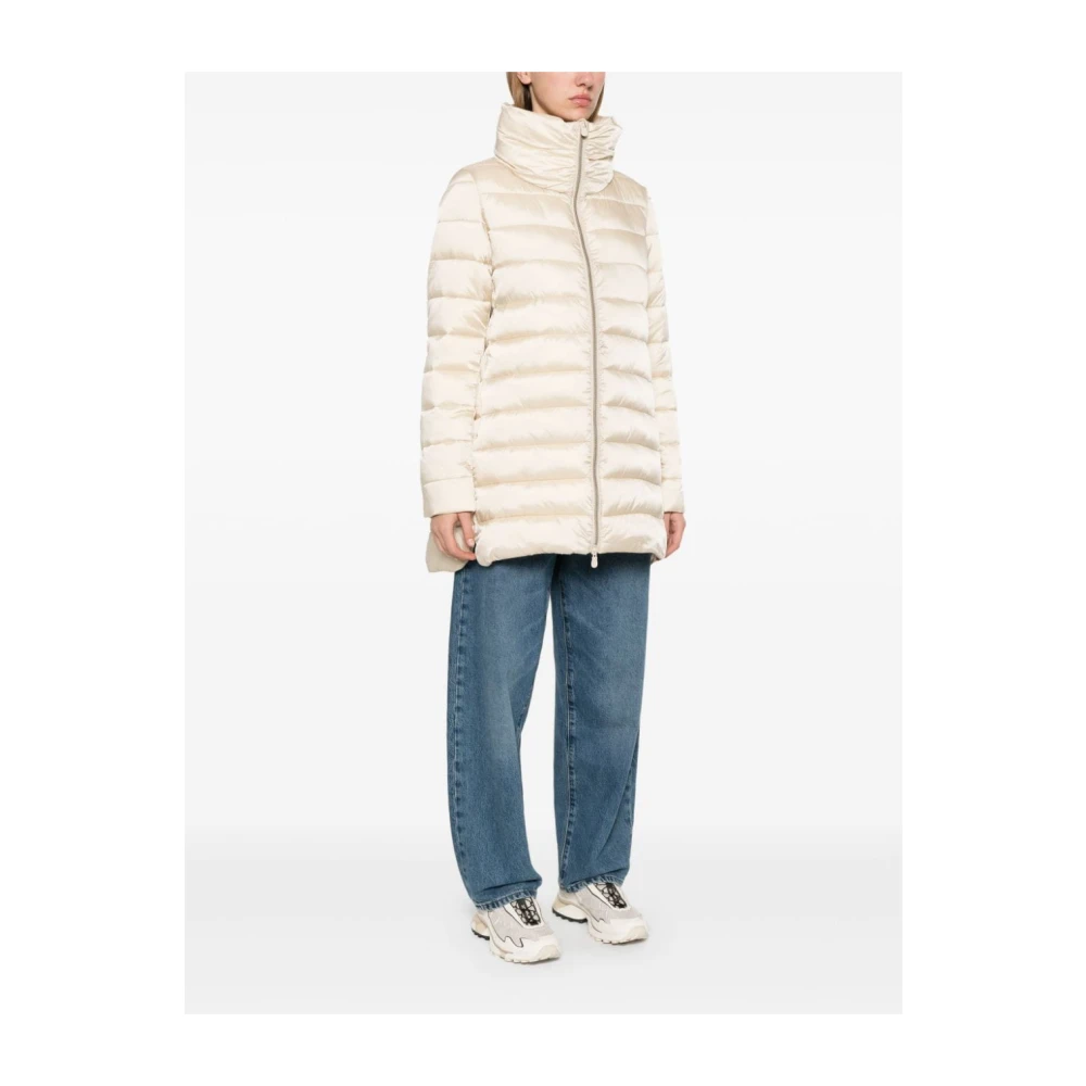Save The Duck Glanzende Nylon Jas met Ritssluiting Beige Dames
