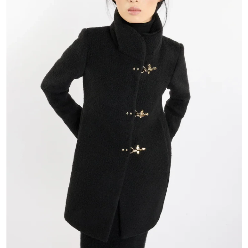Fay Romantische Zwarte Wollen Jas Black Dames