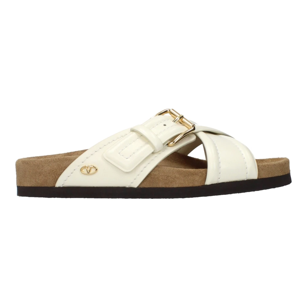 Valentino Garavani Leather Slippers - Female - Sliders - Beige - 3 Uk - Shoes