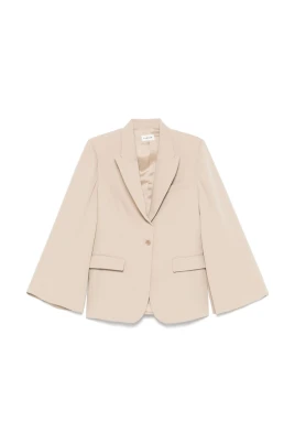 Beige Knappjacka med Fickor