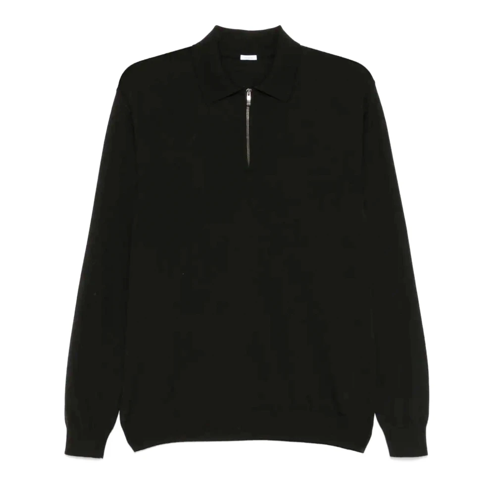 Malo Zwart Wol Polo Shirt Fijne Gebreide Black Heren