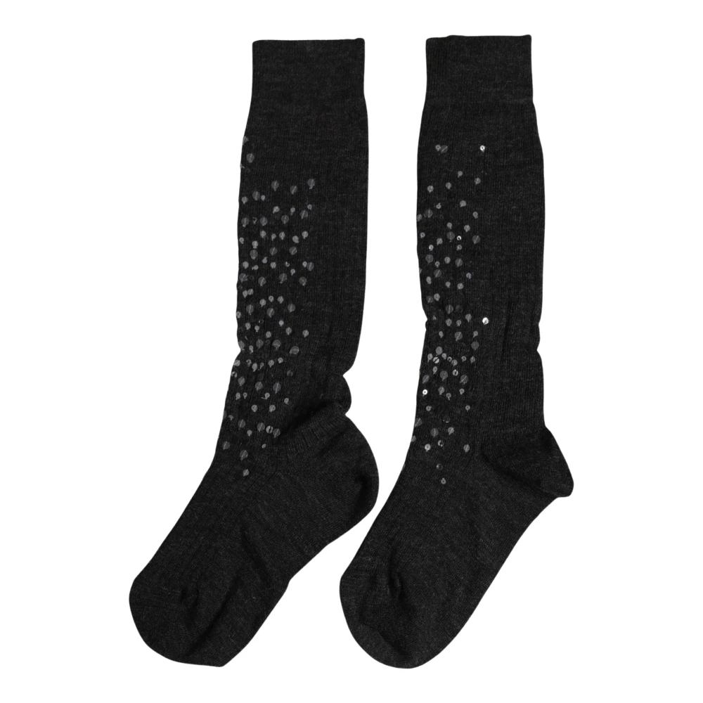 Dolce & Gabbana Dark Gray Sequined Wool Knee High Accessory Socks - S - Image 2