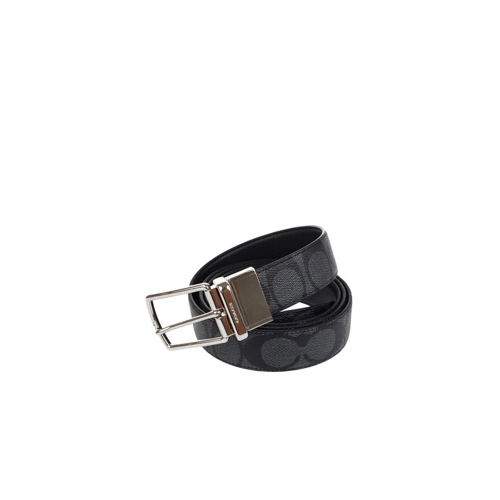 Coach Men's Gray Belts, One Size, Signature Mod Plaque Harness Cut To Size Reversible Belt