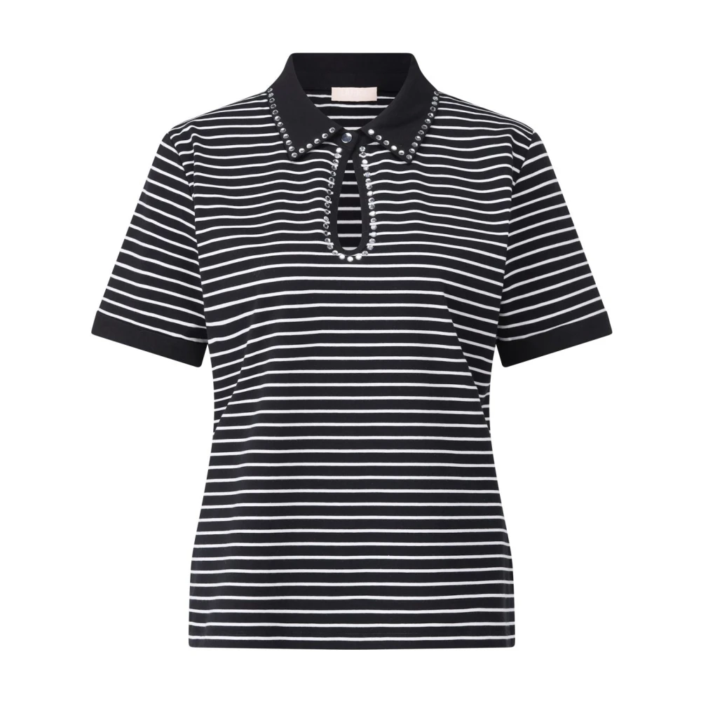 Liu Jo Gestreept poloshirt met edelstenen Black Dames