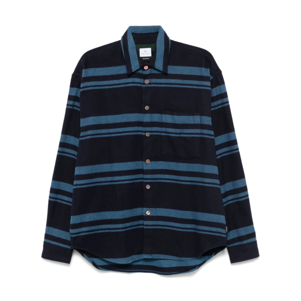 Paul Smith Blauw Gestreept Flanellen Overhemd Blue Heren