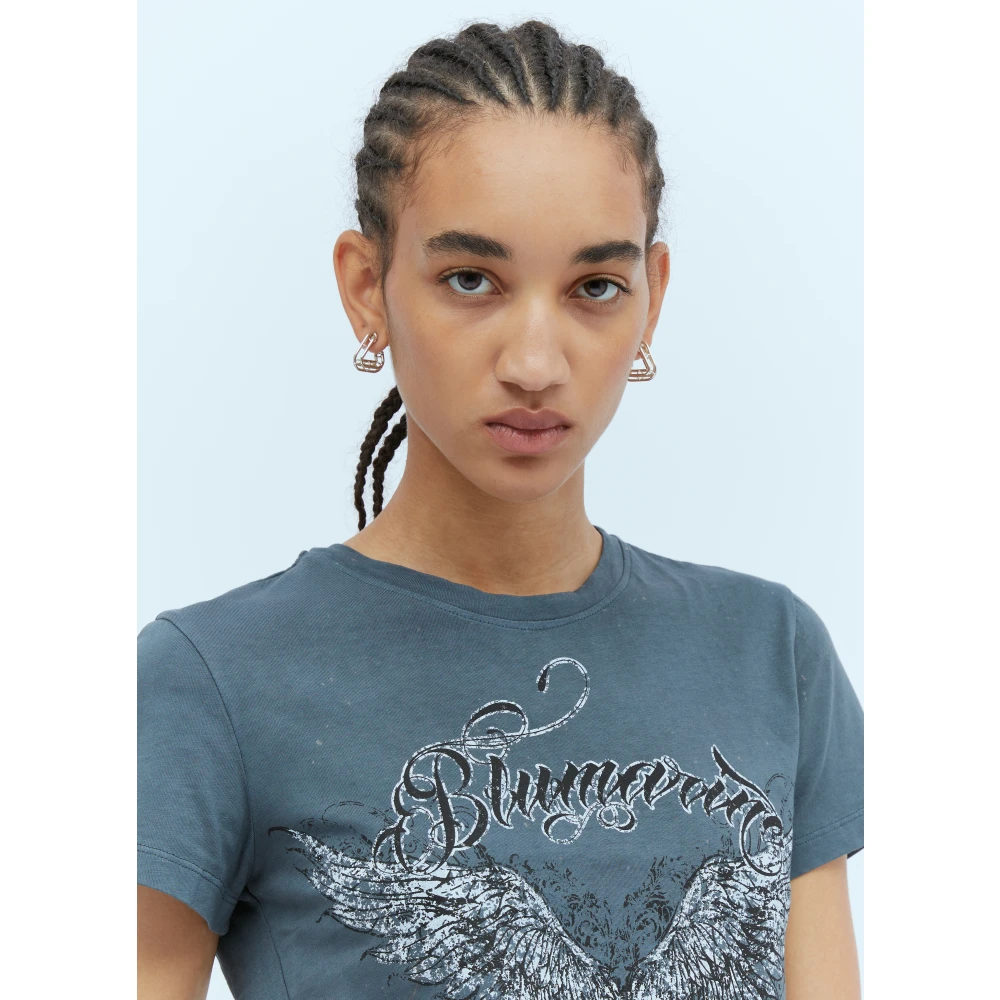 Blumarine Logo Print Katoenen T-Shirt Black Dames
