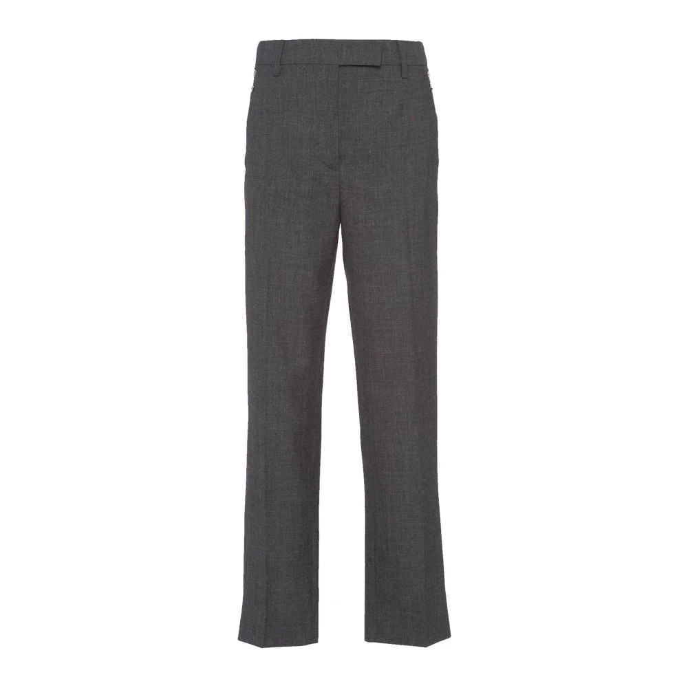 Prada Women's Gray Wool Trousers Aw23 - Straight Trousers - L - Trousers