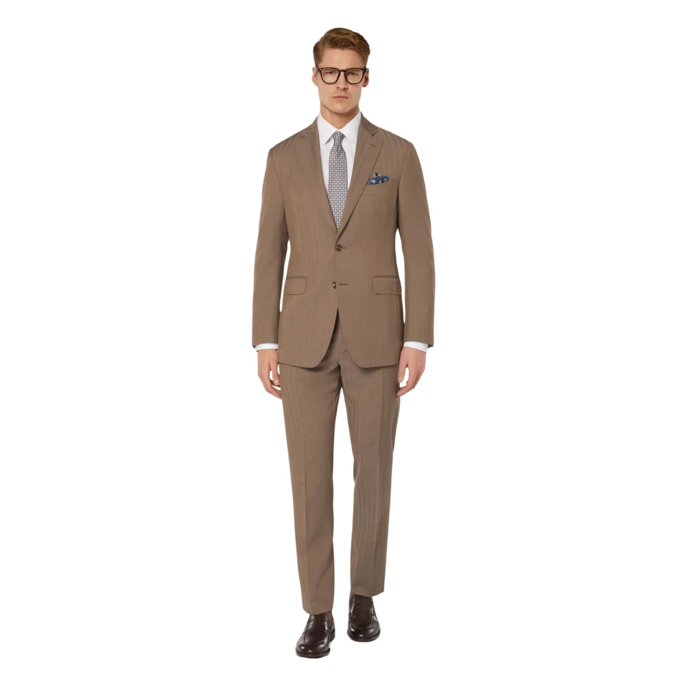 Boggi Milano Haringbeen Pak in Pure Super 130 Wol Brown Heren