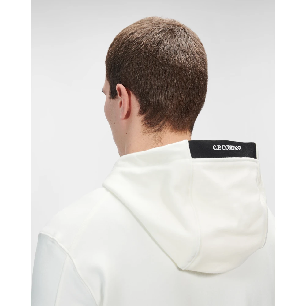 C.P. Company Diagonal Raised Fleece Pullover Hoodie White Heren