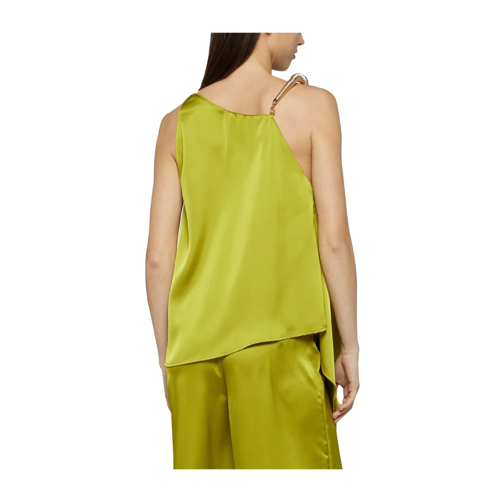 Simona Corsellini Asymmetrische Satijnen Top Glamour Look Green Dames