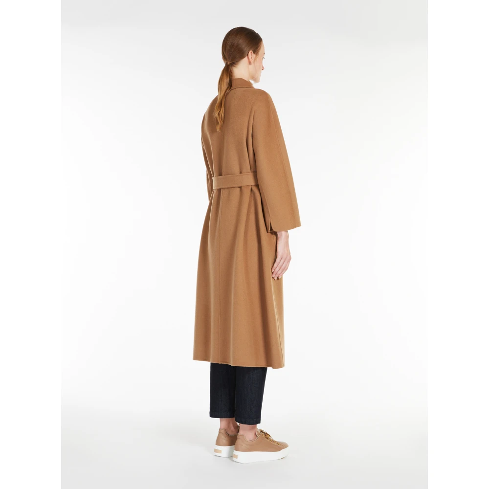 Max Mara Bruine Wol Kimono Jas met Riem Brown Dames