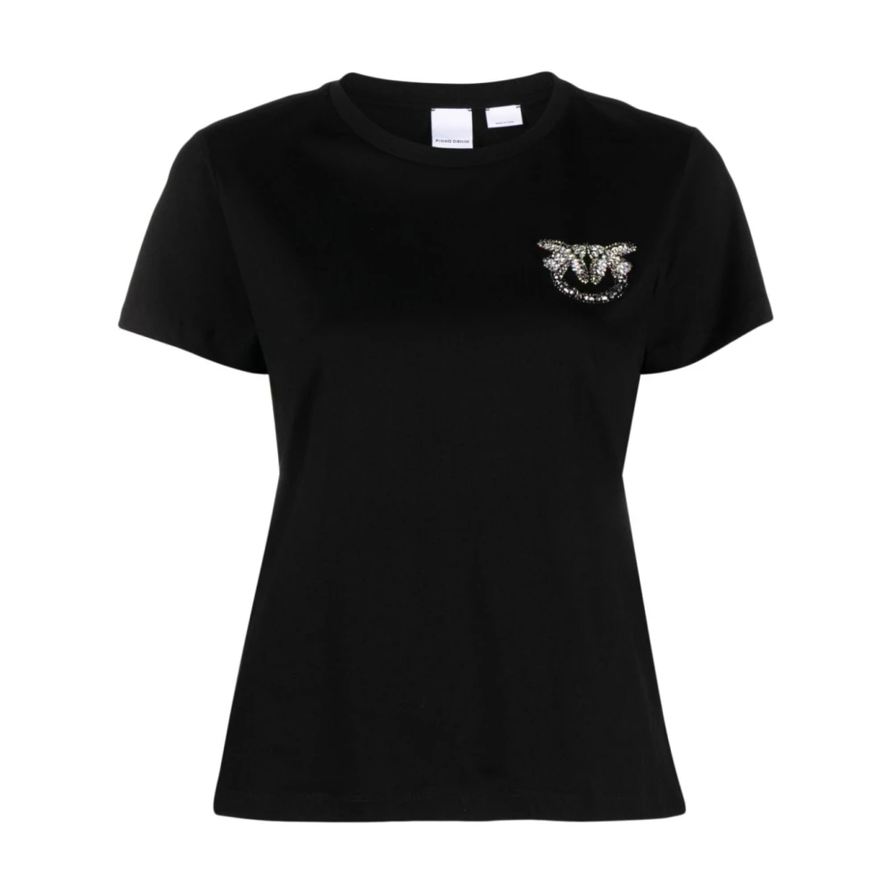 Pinko Zwarte T-shirts en Polos met Kristalversiering Black Dames