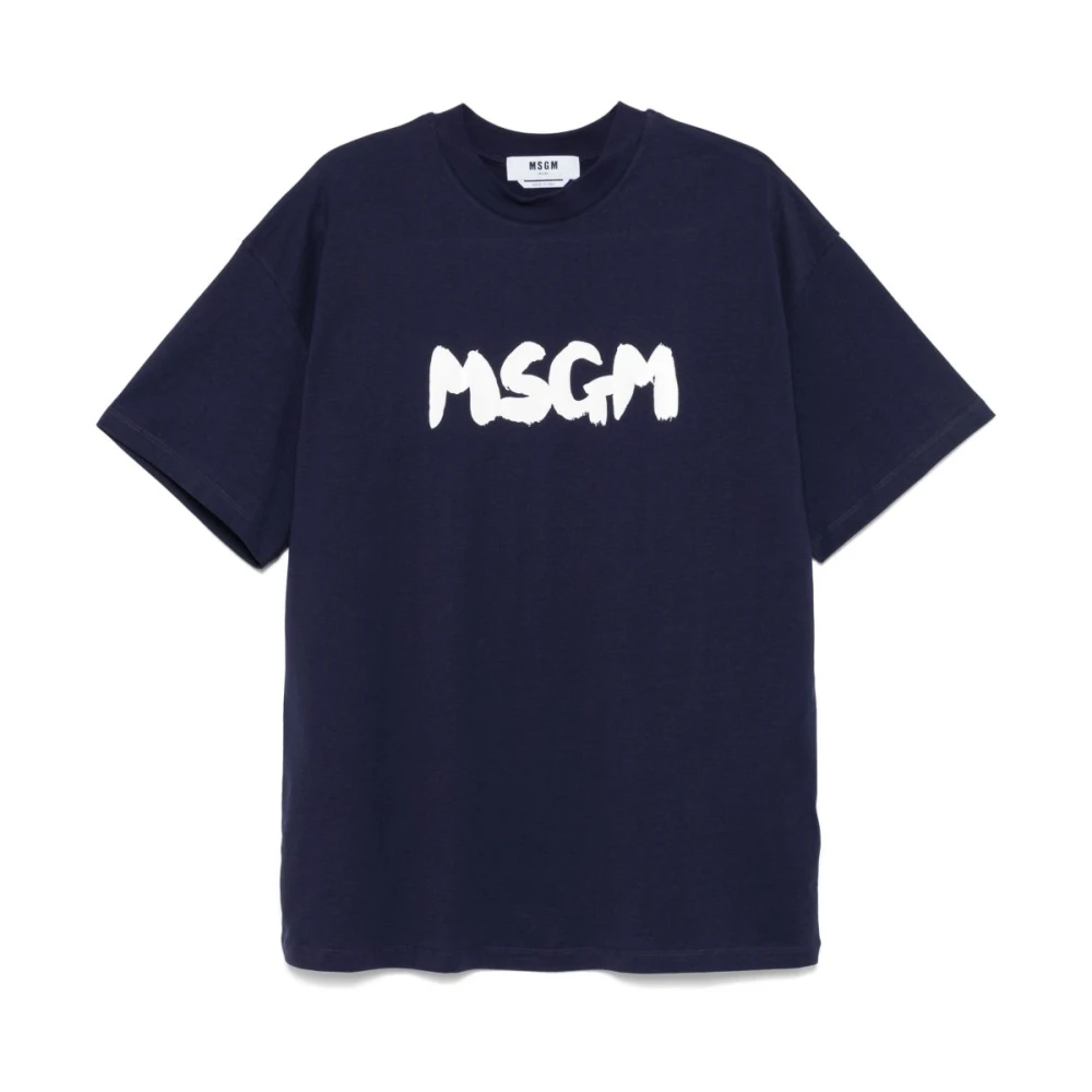 Msgm Blauw T-shirt met Bedrukt Logo Blue Heren