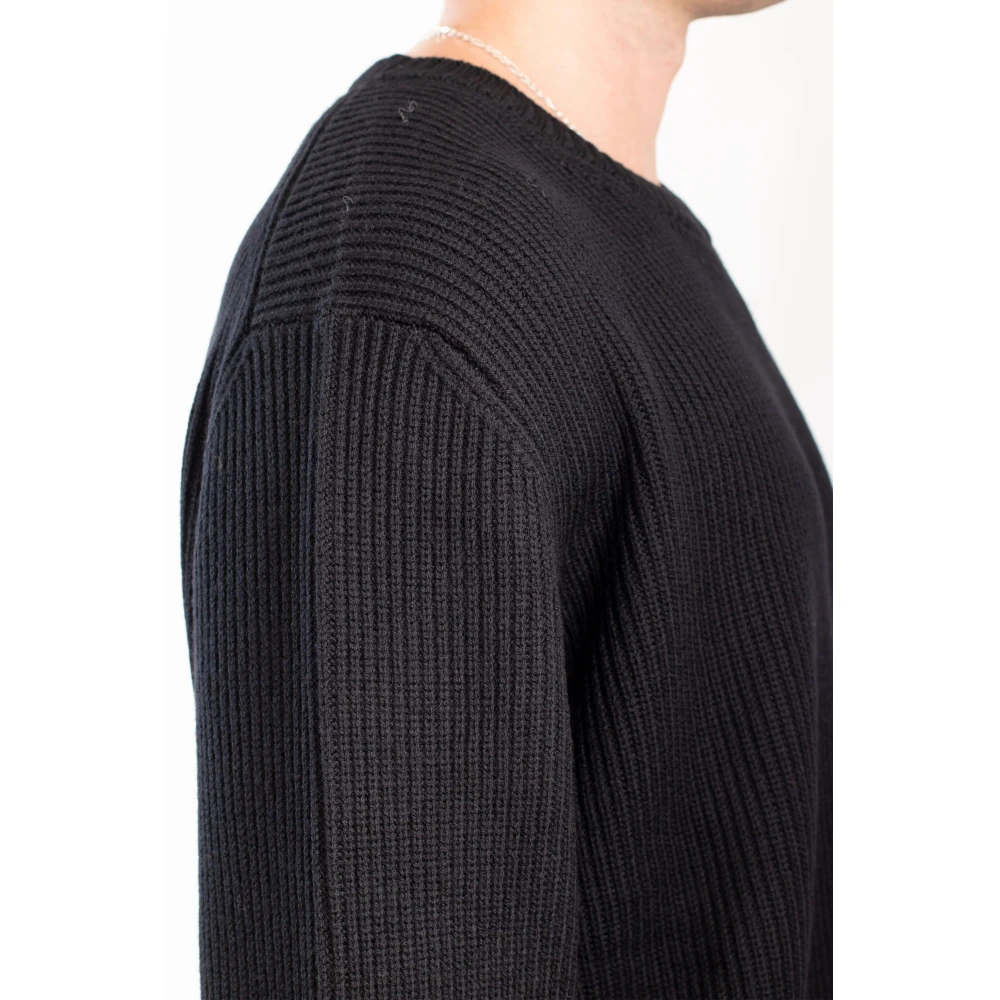 Seven Gauge Geribbelde Merinos Crewneck Sweater Black Heren