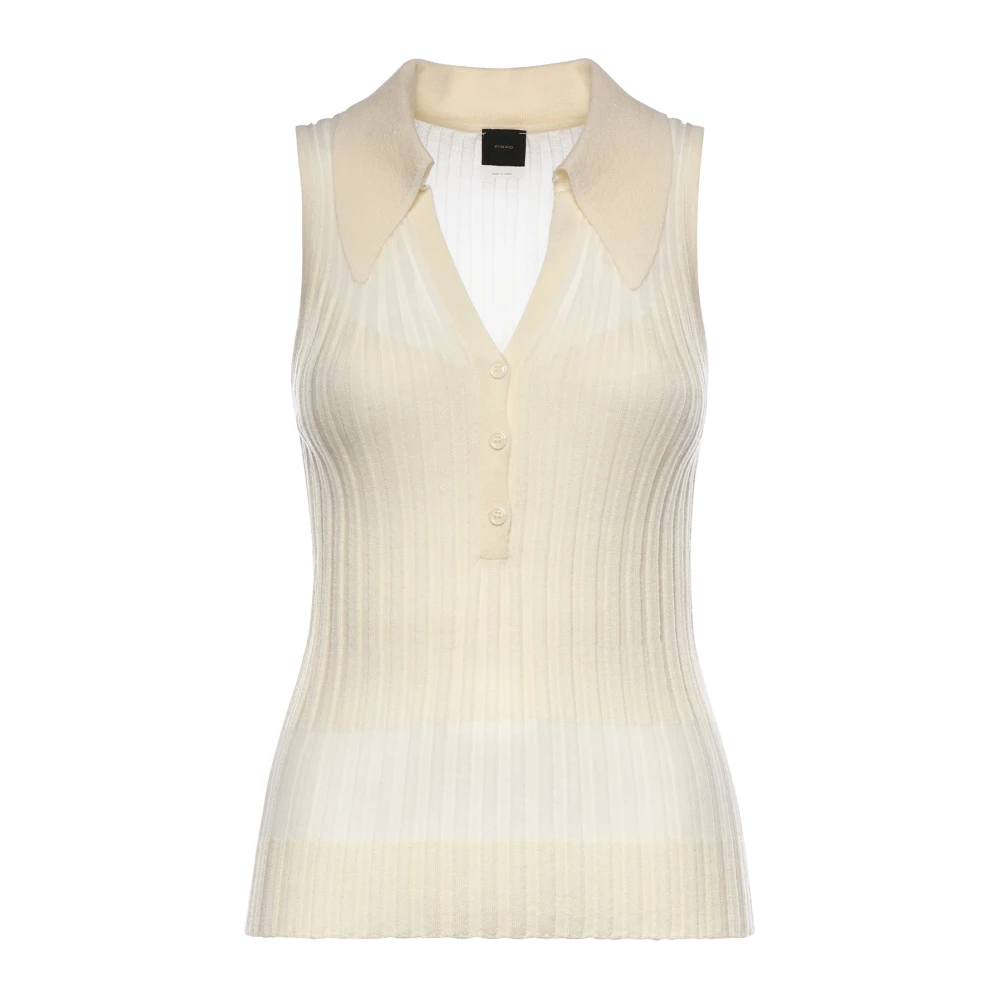 Pinko Women's Beige Sleeveless Tops, M, Ribbed Sleeveless Top
