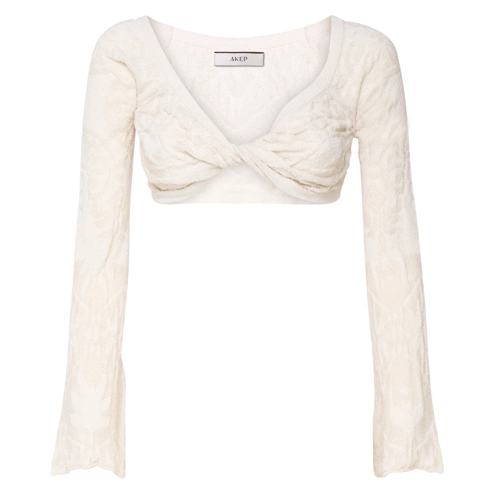Akep Witte V-Hals Lange Mouw Top White Dames
