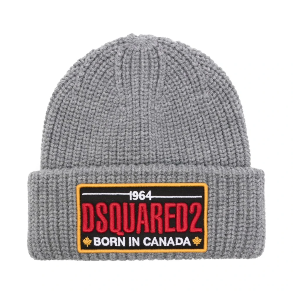 Dsquared2 Grijze Wollen Beanie Hoed Gray Heren