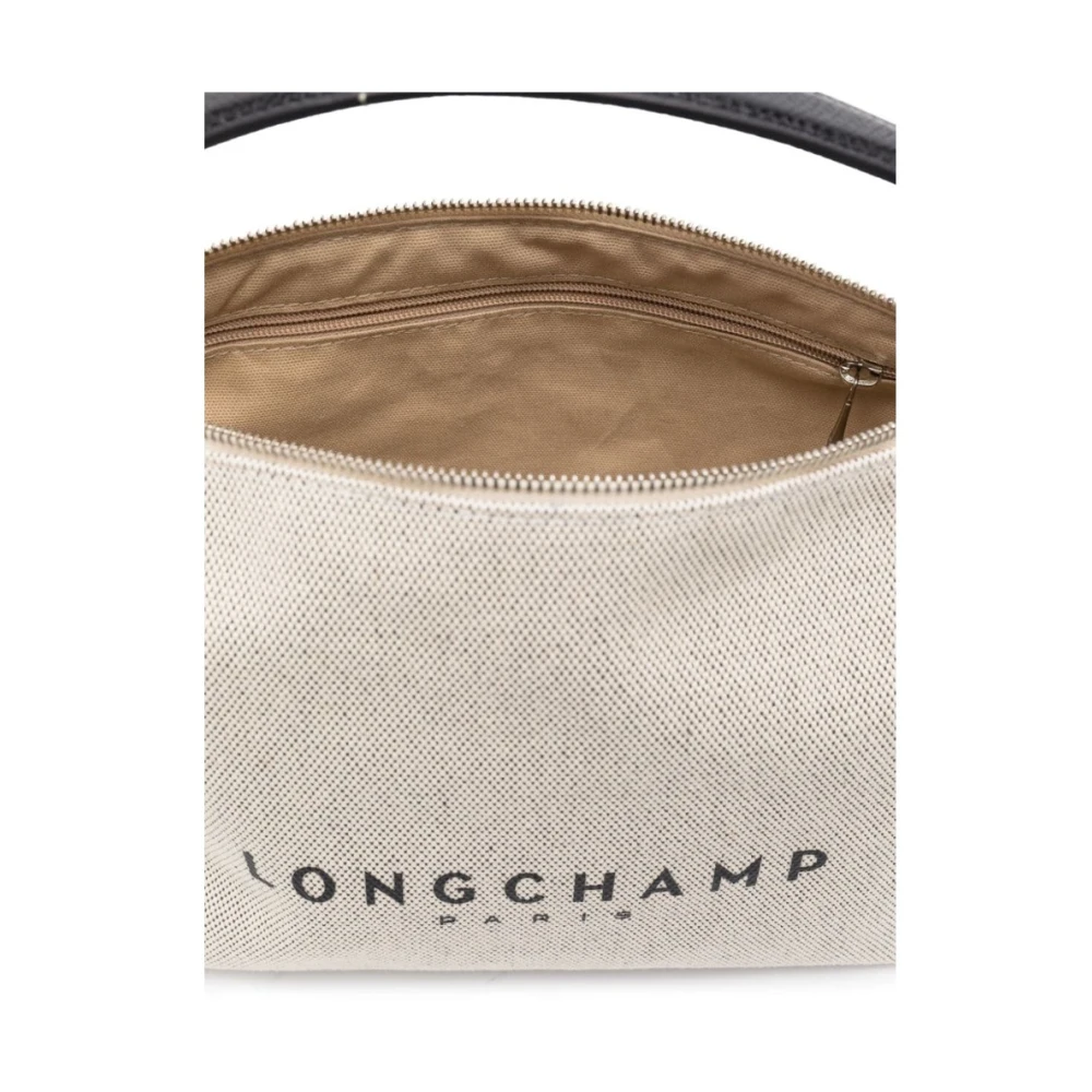 Longchamp Canvas Schoudertas met Leren Afwerking Beige Dames