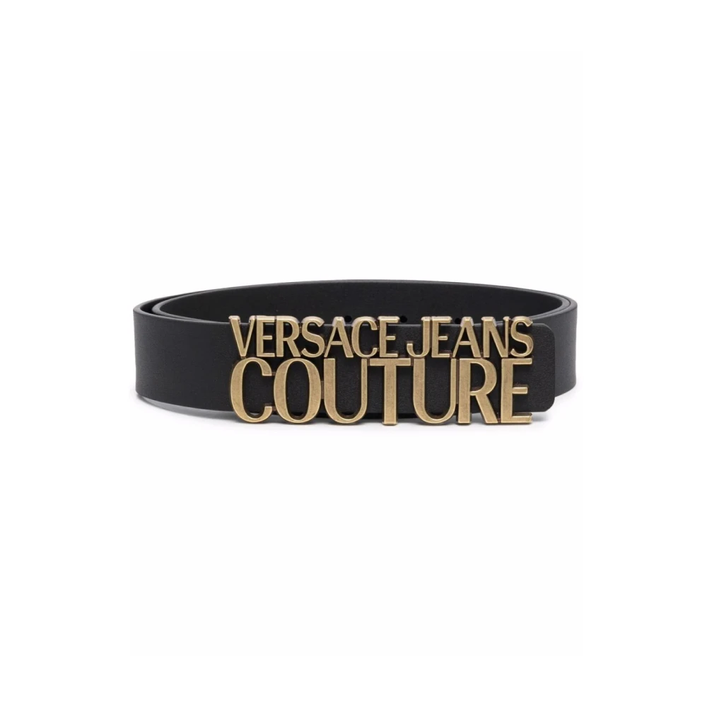 Versace Logo Spänne Bälte Svart/Guld Läder Black, Dam