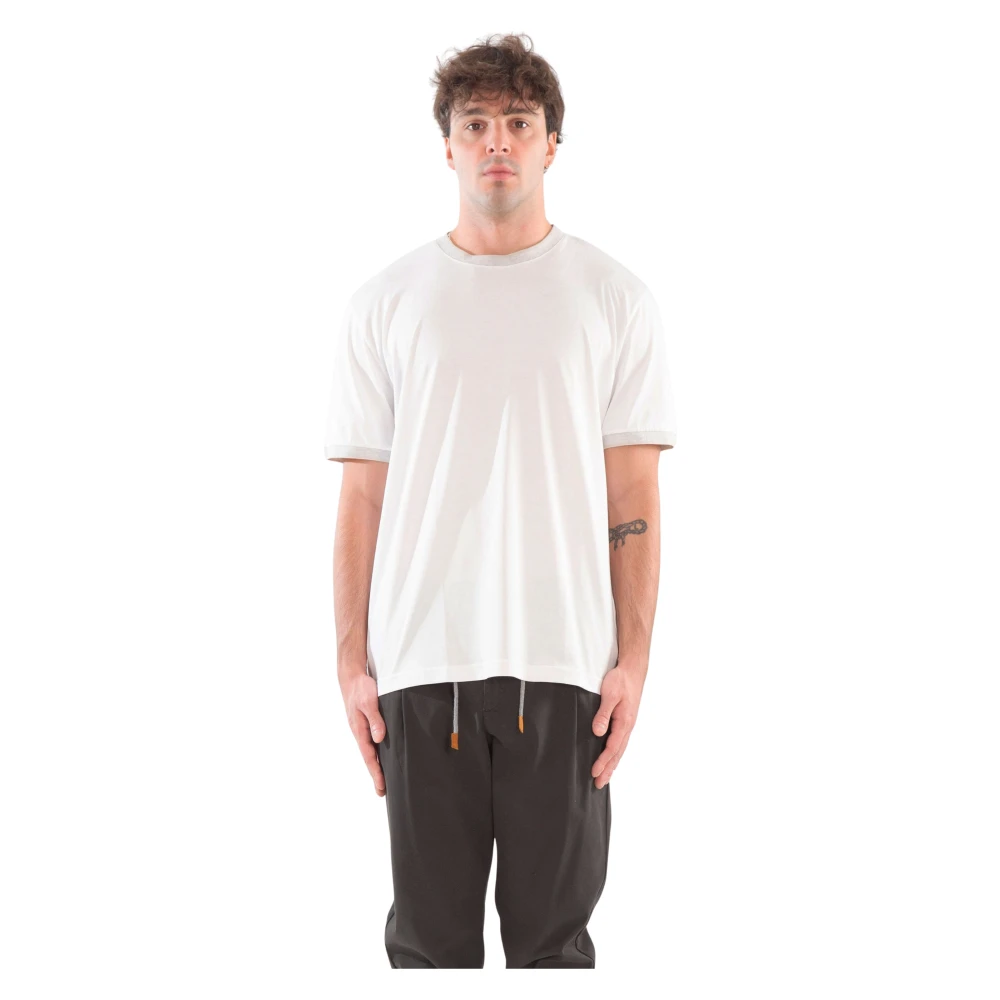 Eleventy Contrast Rib Tee in Giza Katoen Beige Heren