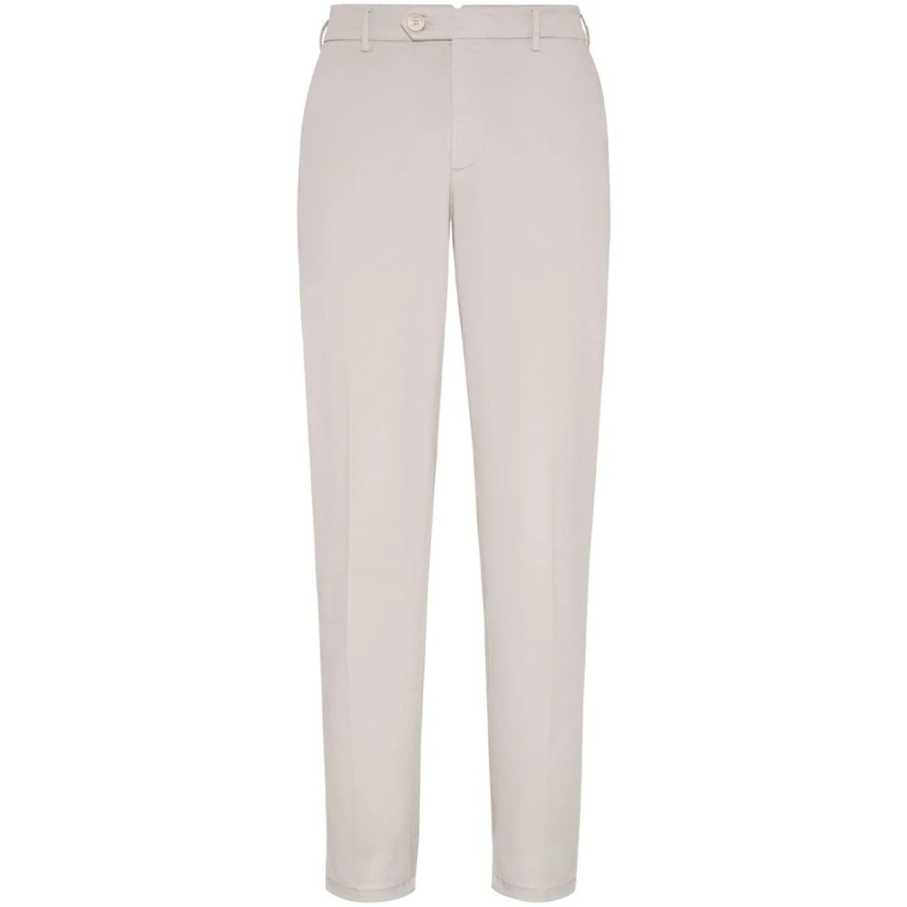 Brunello Cucinelli Men's Beige Straight Trousers, Xl, Cotton Gabardine Trousers