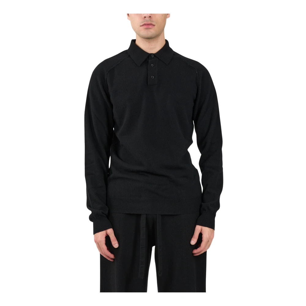 Roberto Collina Wollen en kasjmier klassiek poloshirt Black Heren