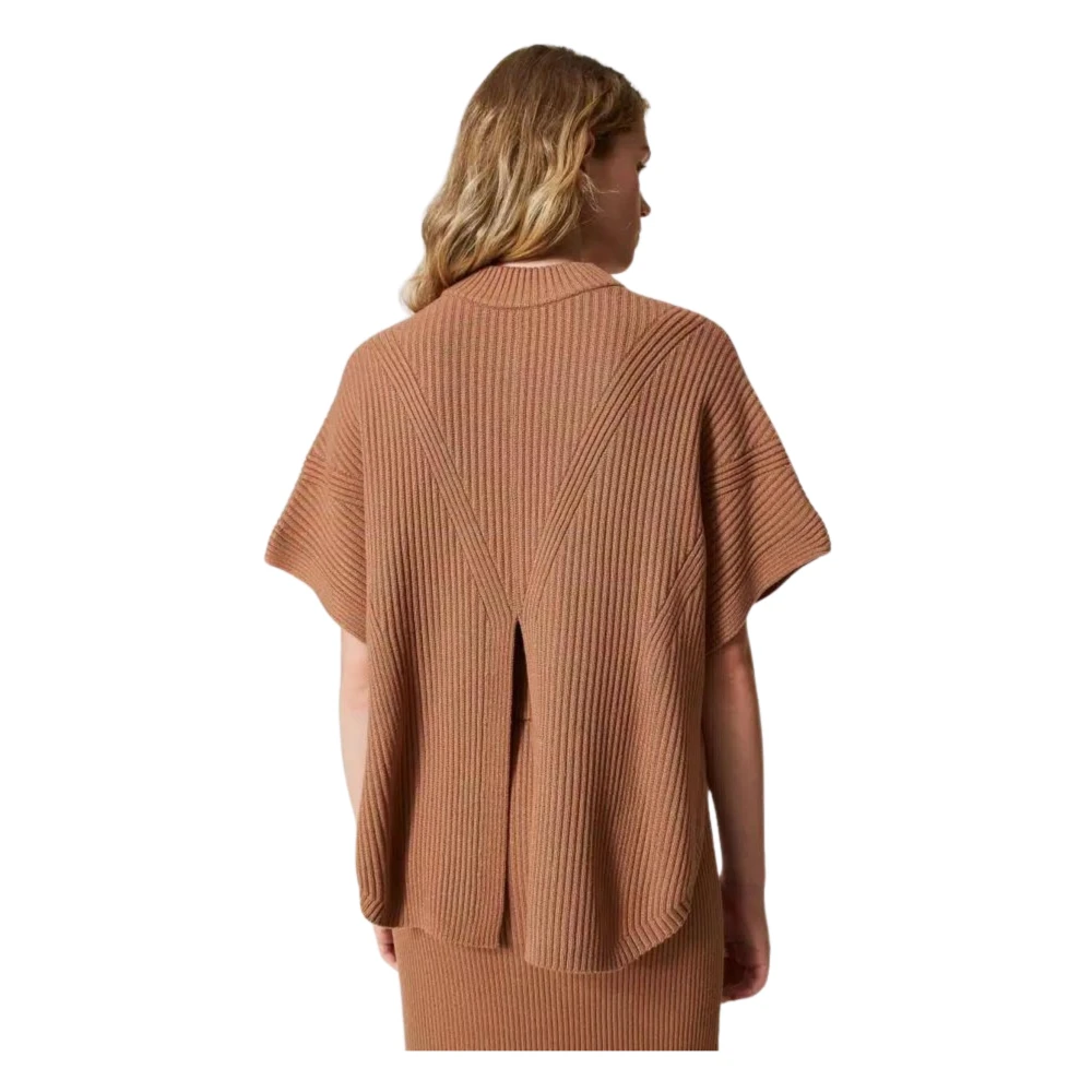 Twinset Gebreide Poncho Stijl Jas Brown Dames