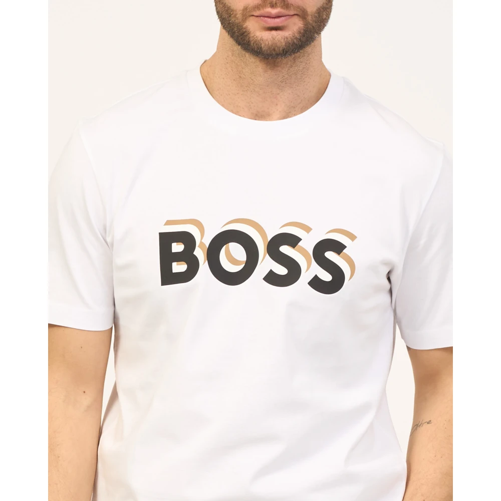 Hugo Boss Regular Fit Katoenen T-Shirt met Rubberen Logo White Heren