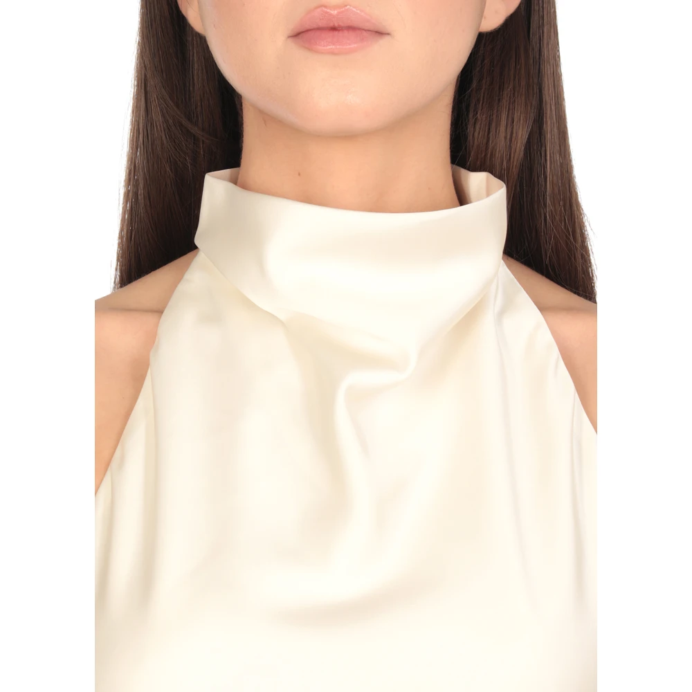 Rotate Birger Christensen Ivoor Mouwloze Ronde Hals Jurk Beige Dames