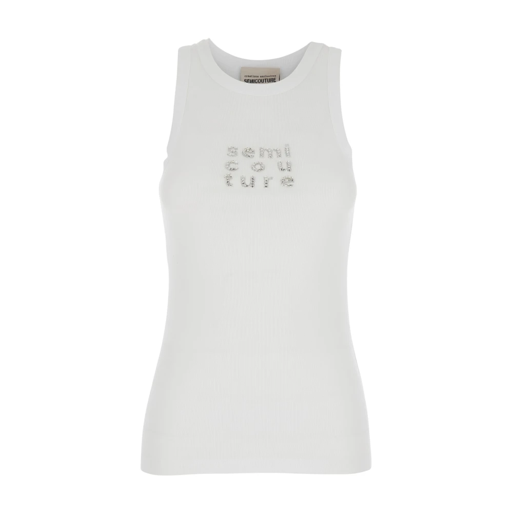 Semicouture Wit Ribgebreide Top met Logodetail White Dames