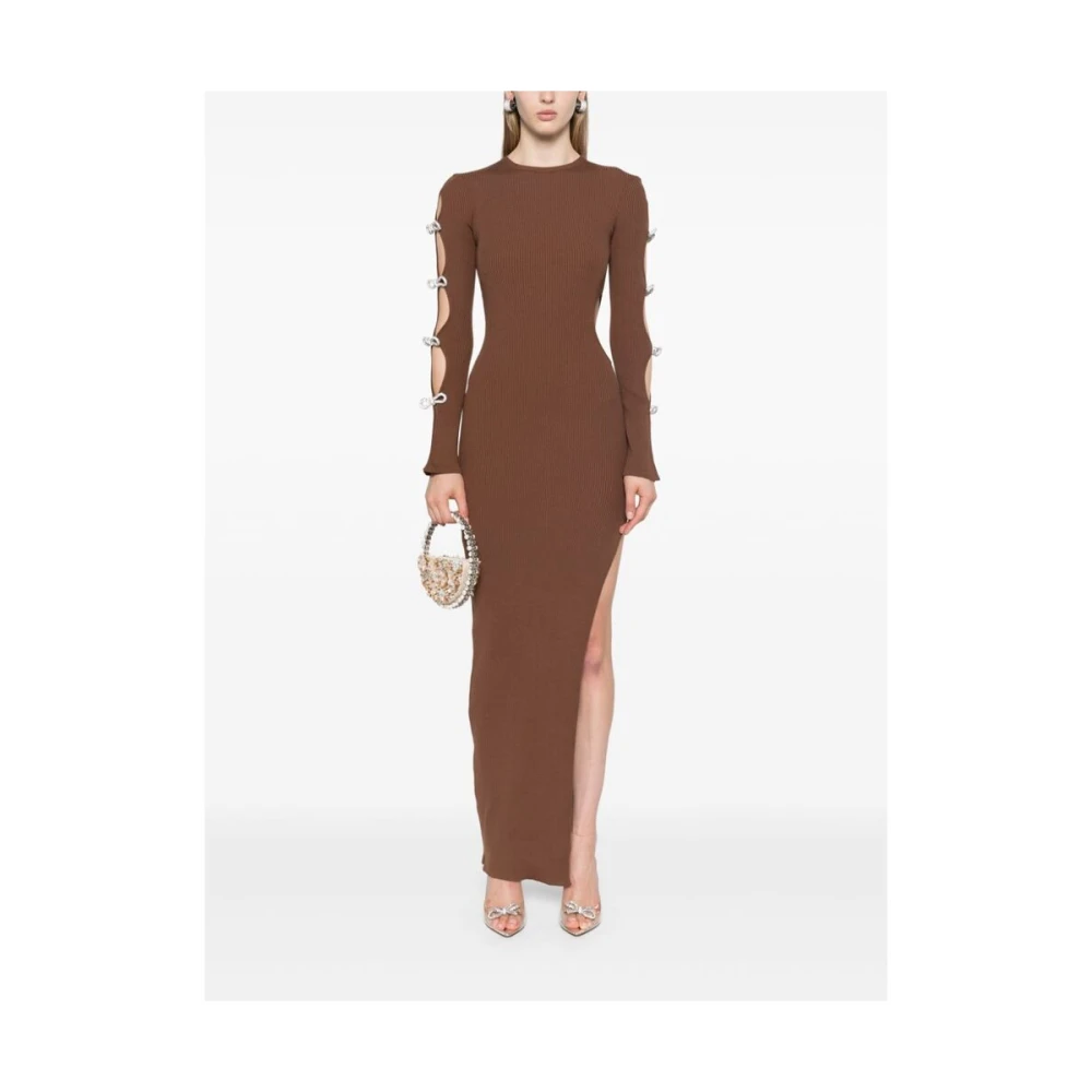 Mach & Mach Kristalversierde Geribbelde Gebreide Jurk Brown Dames