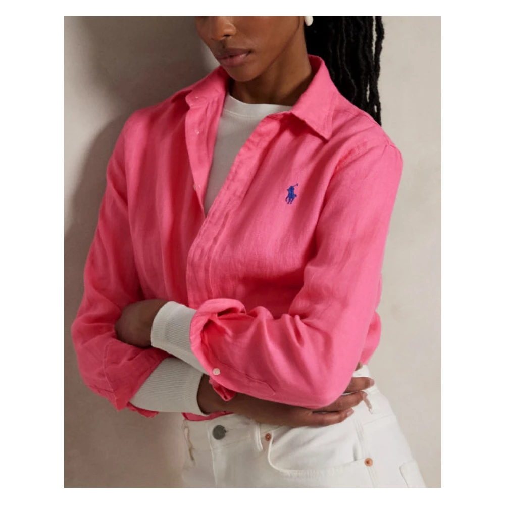 Polo Ralph Lauren Linnen overhemd met puntkraag Pink Dames
