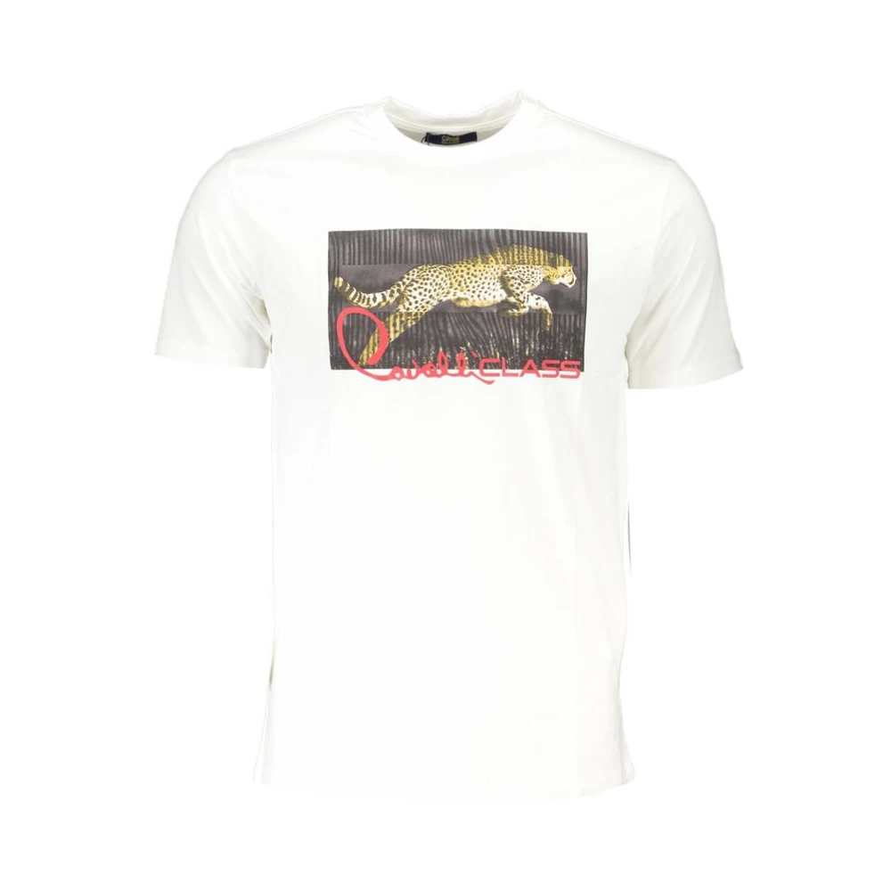 Cavalli Class Wit Katoenen Bedrukt T-Shirt White Heren