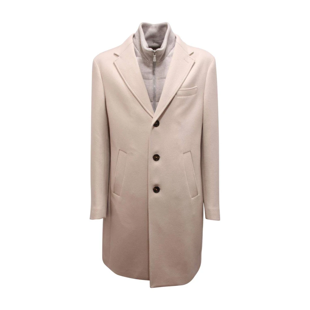 Eleventy Men's Beige Padded Wool/Cashmere Coat - Single-Breasted Coats - 2XL - Coats