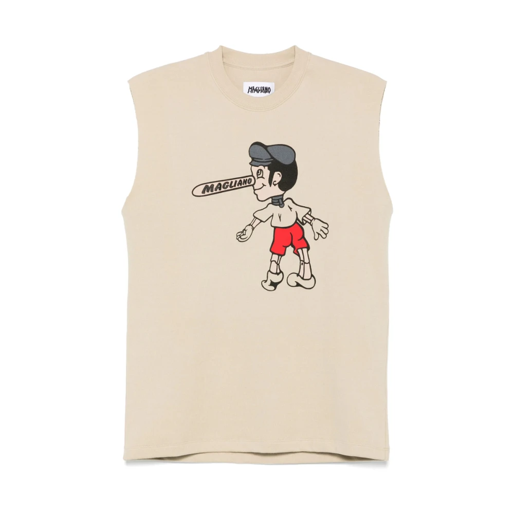 Magliano Beige Logo Print Cartoon Sleeveless T-shirt Beige Heren