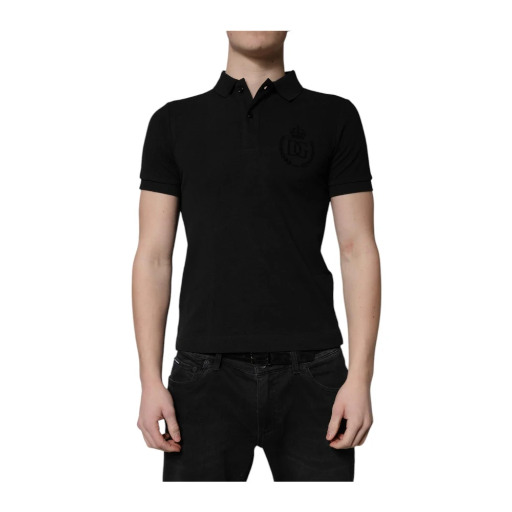 Dolce & Gabbana Men's Black Polo Shirts, Xs, Embroidered Logo Polo Shirt