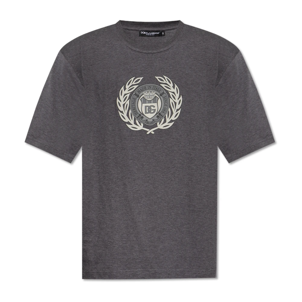 Dolce & Gabbana Men's Gray T-Shirts, L, Printed T-Shirt