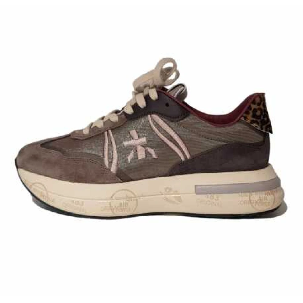 Premiata Iridescent Mesh Leopard Sneakers Taupe Beige, Dam