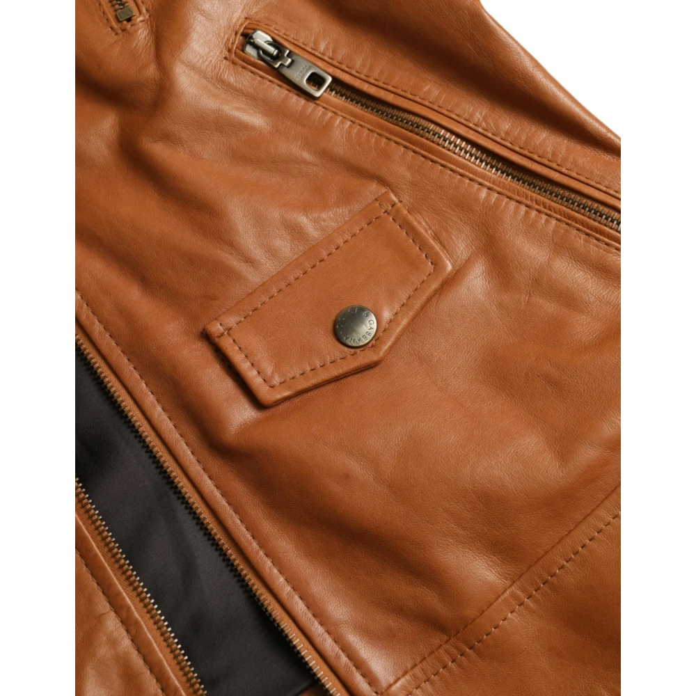 Dolce & Gabbana Bruin Leren Blouson Jack met Rits Brown Heren